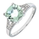 2.1ct Round Claw Set Green Amethyst and Diamond Ring in UK Hallmarled 9ct White Gold